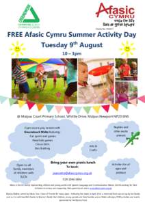 FREE Afasic Cymru Summer Activity Day Tuesday 9th August 10 – 3pm @ Malpas Court Primary School, Whittle Drive, Malpas Newport NP20 6NS Reptiles and