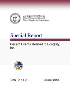 Recent Events Related to Ecotality, Inc.