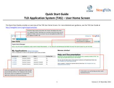 Quick	
  Start	
  Guide	
   TLD	
  Application	
  System	
  (TAS)	
  –	
  User	
  Home	
  Screen	
    	
  	
  	
  	
    	
  