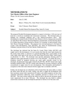 MEMORANDUM New Mexico Office of the State Engineer Water Use & Conservation Bureau Date:  June 25, 2002