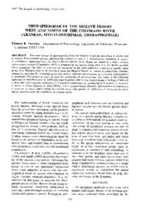 The Journal of Arachnology 25 :137–176  THERAPHOSIDAE OF THE MOJAVE DESER T WEST AND NORTH OF THE COLORADO RIVE R (ARANEAE, MYGALOMORPHAE, THERAPHOSIDAE ) Thomas R. Prentice : Department of Entomology, Universit