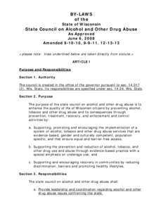 BY-LAWS of the State of Wisconsin  State Council on Alcohol and Other Drug Abuse