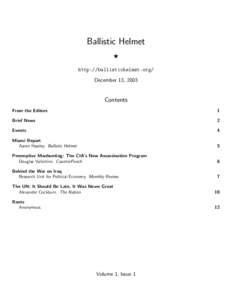 Ballistic Helmet F http://ballistichelmet.org/ December 13, 2003  Contents