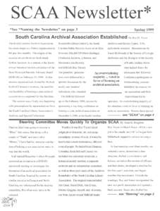 SCAA Newsletter* South Carolina Archival Association Established By Roy H. Tryon  The South Carolina Archival Association