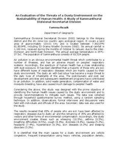 An Evaluation of the Threats of a Dusty Environment on the Sustainability of Human Health: A Study of Sammanthurai Divisional Secretariat Division