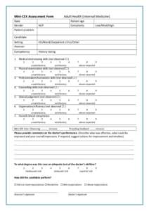 Mini-CEX Assessment Form Date Gender Patient problem  Adult Health (Internal Medicine)