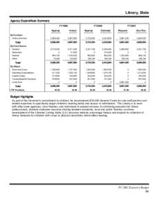 Library, State Agency Expenditure Summary FY1999 FY2000