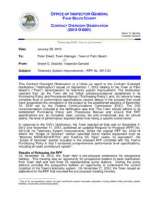 OFFICE OF INSPECTOR GENERAL PALM BEACH COUNTY CONTRACT OVERSIGHT OBSERVATIONOSheryl G. Steckler Inspector General