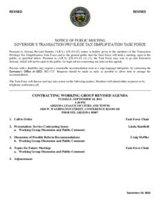 REVISED  REVISED NOTICE OF PUBLIC MEETING GOVERNOR’S TRANSACTION PRIVILEGE TAX SIMPLIFICATION TASK FORCE