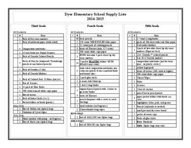 Dyer Elementary School Supply Lists[removed]Third Grade All Students 