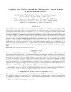 Targeted and All-Sky Search for Nanosecond Optical Pulses at Harvard-Smithsonian Paul Horowitza , Charles Coldwella , Andrew Howarda , David Lathamb , Robert Stefanikb , Jonathan Wolﬀc , and Joe Zajacb a Physics