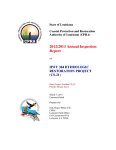 State of Louisiana Coastal Protection and Restoration Authority of Louisiana (CPRA[removed]Annual Inspection Report