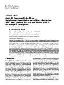 Metal (II) Complexes Derived from  Naphthofuran-2-carbohydrazide and Diacetylmonoxime  Schiff Base: Synthesis, Spectroscopic, Electrochemical,  and Biological Investigation