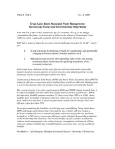 DRAFT ONLY  Nov. 4, 2009 Great Lakes Basin Municipal Waste Management: Maximizing Energy and Environmental Opportunity