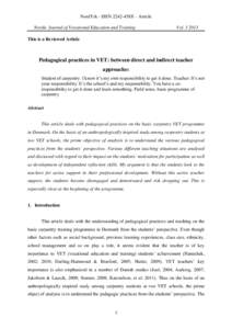 NordYrk - ISSN 2242-458X – Article Nordic Journal of Vocational Education and Training Vol[removed]This is a Reviewed Article