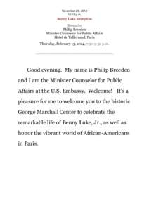 November 26, [removed]:15 p.m. Benny Luke Reception Remarks Philip Breeden