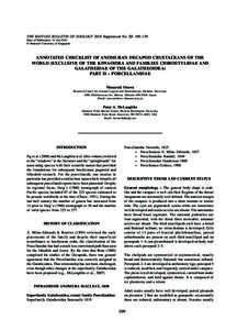 THE RAFFLES BULLETIN OF ZOOLOGY 2010 Supplement No. 23: 109–129 Date of Publication: 31 Oct.2010 © National University of Singapore ANNOTATED CHECKLIST OF ANOMURAN DECAPOD CRUSTACEANS OF THE WORLD (EXCLUSIVE OF THE KI