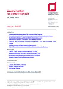 Weekly Briefing for Member Schools 14 June 2013 NumberFunding News