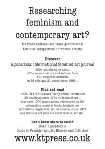 Researching feminism and contemporary art? for trans-national and trans-generational feminist perspectives on women artists
