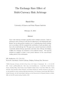 The Exchange Rate Eﬀect of Multi-Currency Risk Arbitrage Harald Hau∗ University of Geneva and Swiss Finance Institute