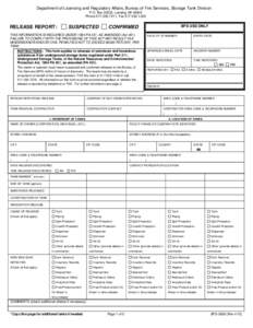 Department of Licensing and Regulatory Affairs, Bureau of Fire Services, Storage Tank Division P.O. Box 30033, Lansing, MI[removed]Phone[removed], Fax[removed]RELEASE REPORT: