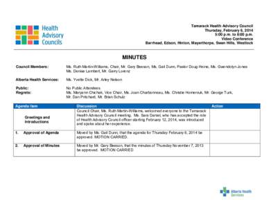 Tamarack Health Advisory Council - January 6, [removed]Minutes