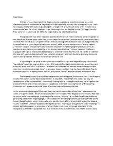 Dear Editor, William L. Ross, chairman of the Niagara County Legislature, recently made an extended statement in which he listed what he perceived to be homeland security risks in Niagara County. He is