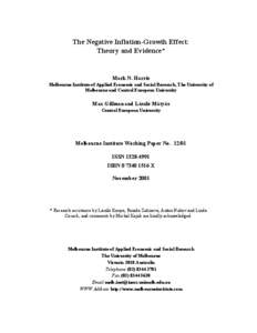 The Negative Inflation-Growth Effect: Theory and Evidence* Mark N. Harris Melbourne Institute of Applied Economic and Social Research, The University of Melbourne and Central European University