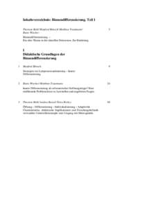 Inhaltsverzeichnis: Binnendifferenzierung. Teil 1 Thorsten Bohl/ Manfred Bönsch/ Matthias Trautmann/ Beate Wischer: 5