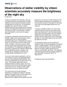 Observations of stellar visibility by citizen scientists accurately measure the brightness of the night sky