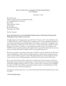 [TEXT OF THE FATCA COMMENT LETTER SUBMITTED BY SCOTIABANK] November 1, 2010 Mr. John Sweeney Office of Associate Chief Counsel (International) CC:PA:LPD:PR (NOT)