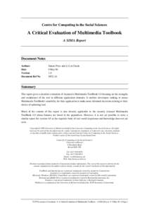 Centre for Computing in the Social Sciences  A Critical Evaluation of Multimedia Toolbook A SIMA Report  Document Notes