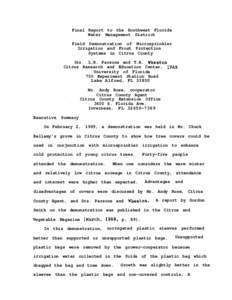 Final Report to the Southwest Florida Water Management District Field Demonstration of Microsprinkler Irrigation and Frost Protection Systems in Citrus County Drs. L.R. Parsons and T.A.