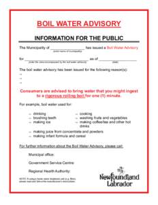 Boil Water Advisory Sign 4 - Information for the Public