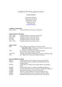 CURRICULUM VITAE (updated[removed]Gesine Gerhard Department of History