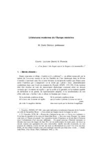 Lit tératures modernes de l’Europe néolatine M. carlo ossola, professeur