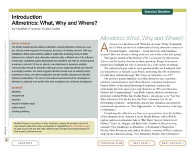 Special Section  Introduction Altmetrics: What, Why and Where?  Bulletin of the Association for Information Science and Technology – April/May 2013 – Volume 39, Number 4