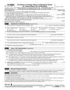 Form  W-8BEN Certificate of Foreign Status of Beneficial Owner for United States Tax Withholding