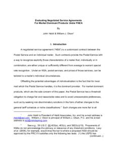 Evaluating Negotiated Service Agreements For Market Dominant Products Under PAEA By John Haldi & William J. Olson1  I. Introduction