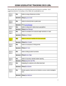 GSNH LEGISLATIVE TRACKING 2015 LSRs