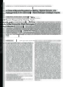 The Plant Cell, Vol. 15, 2826–2842, December 2003, www.plantcell.org © 2003 American Society of Plant Biologists  A Class-V Myosin Required for Mating, Hyphal Growth, and Pathogenicity in the Dimorphic Plant Pathogen 