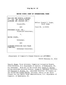 Slip Op[removed]UNITED STATES COURT OF INTERNATIONAL TRADE ZHAOQING NEW ZHONGYA ALUMINUM CO., LTD. AND ZHONGYA SHAPED ALUMINUM (HK) HOLDING LTD.,