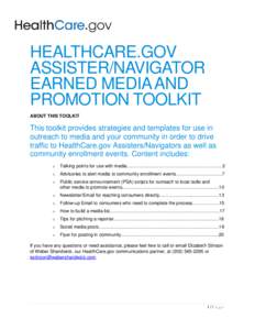 HealthCare.gov Assister/Navigator Earned Media and Promotion Toolkit