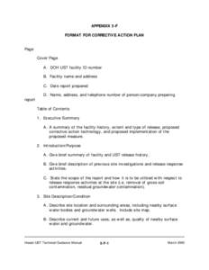 APPENDIX 5-F FORMAT FOR CORRECTIVE ACTION PLAN Page Cover Page A. DOH UST facility ID number B. Facility name and address