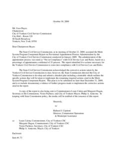 October 30, 2009 Mr. Guss Hayes Chairperson City of Yonkers Civil Service Commission City Hall – Room[removed]South Broadway