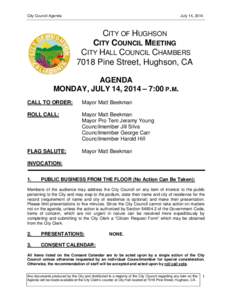 City Council Agenda  July 14, 2014 CITY OF HUGHSON CITY COUNCIL MEETING