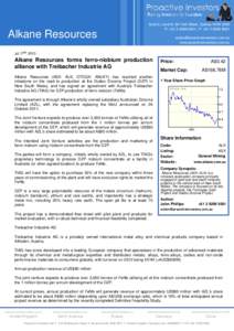 Alkane Resources forms ferro-niobium production alliance with Treibacher Industrie AG