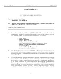 Defensoría del Pueblo  Unidad de Auditoria Interna DP-UAI-01/12