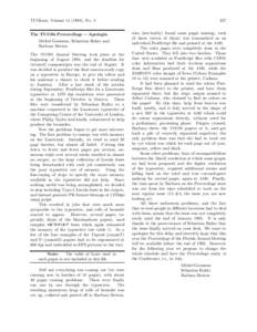 TUGboat, Volume[removed]), No. 4 The TUG94 Proceedings — Apologia Michel Goossens, Sebastian Rahtz and Barbara Beeton The TUG94 Annual Meeting took place at the beginning of August 1994, and the deadline for