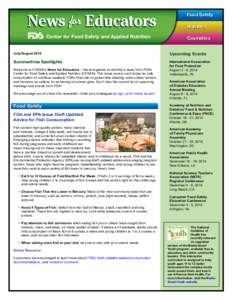 News for Educators Center for Food Safety and Applied Nutrition Food Safety Nutrition Cosmetics